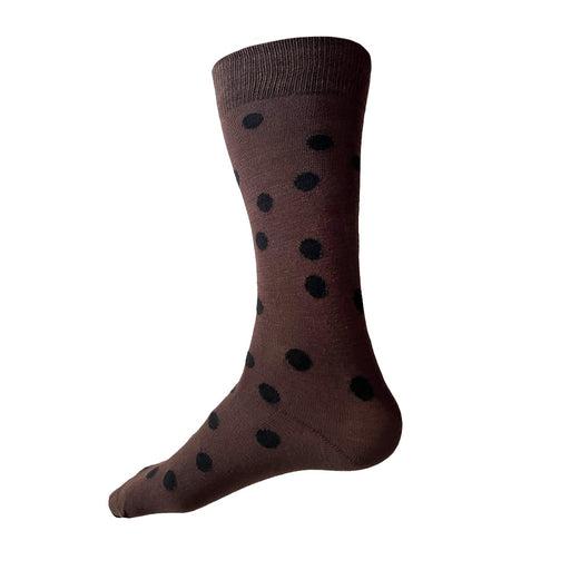 Made in USA men's brown cotton socks with black polka dots by THIS NIGHT