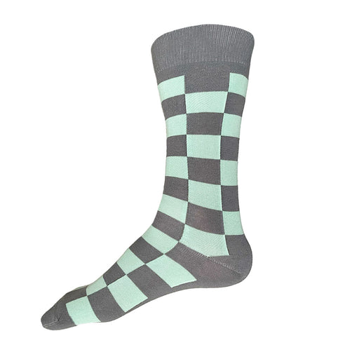 Made in USA men's pastel cotton geometric socks featuring grey and aqua checks (very Miami Vice) by THIS NIGHT