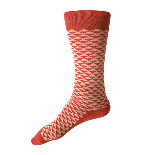 Made in USA men's geometric cotton socks in a traditional Japanese pattern in coral and peach