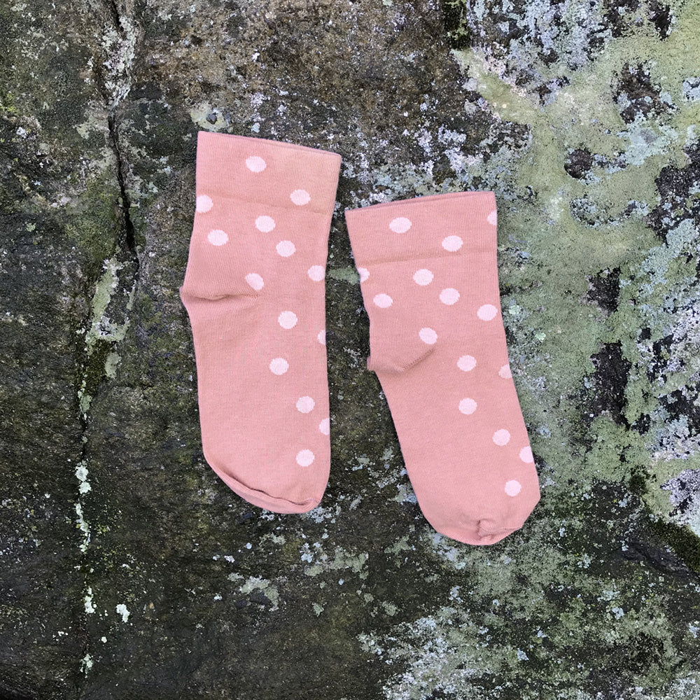 MADE IN USA women's polka dot salmon and peach cotton ankle socks by THIS NIGHT
