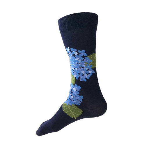 MADE IN USA men's navy and blue hydrangea floral socks by THIS NIGHT