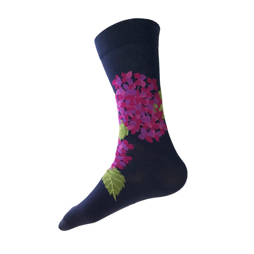 MADE IN USA men's navy and purple hydrangea floral socks by THIS NIGHT