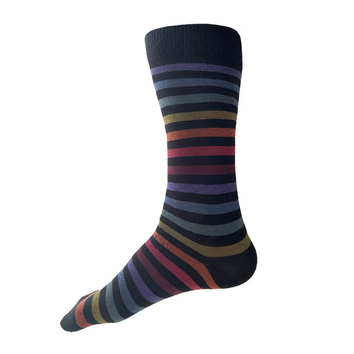 MADE IN USA men's black cotton subtle striped rainbow socks by THIS NIGHT
