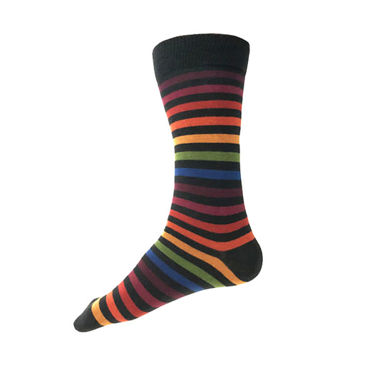 MADE IN USA men's black cotton striped rainbow socks by THIS NIGHT