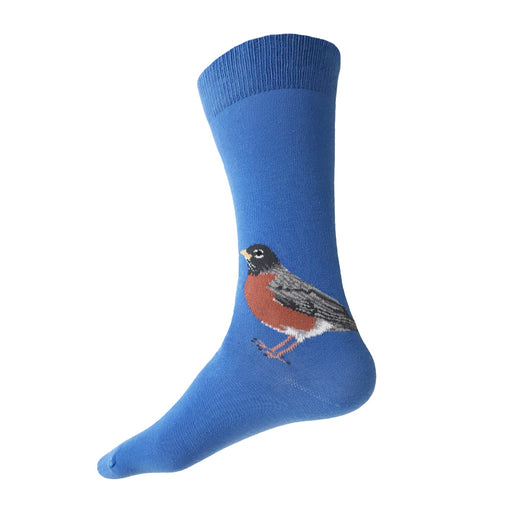 MADE IN USA men's blue cotton Robin bird socks by THIS NIGHT