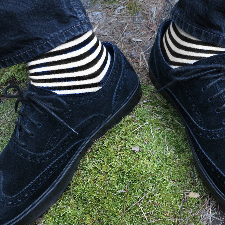 MADE IN USA men's black and white striped cotton socks by THIS NIGHT