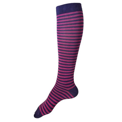 Made in USA women's striped cotton knee/boot socks in purple and pink