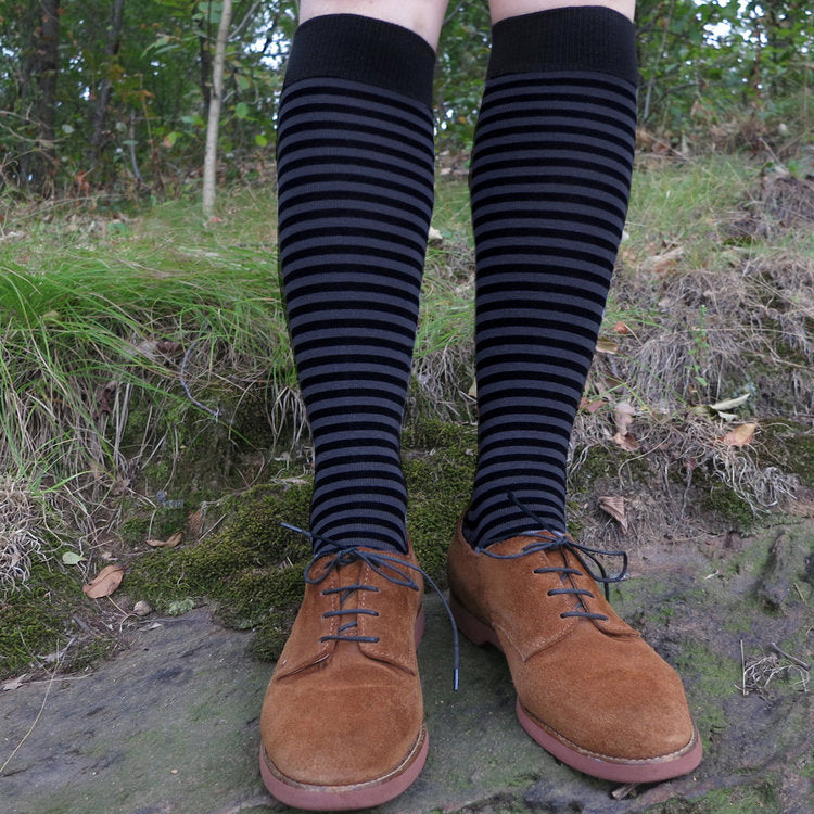 MADE IN USA women's cotton striped knee socks in black and grey by THIS NIGHT