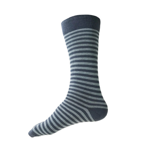 MADE IN USA men's blue striped cotton socks in slate blue + light blue