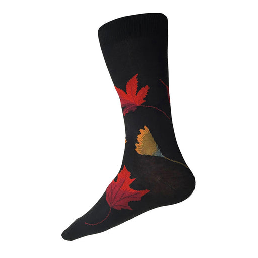 Made in USA men's black cotton autumn leaf/fall foliage socks by THIS NIGHT