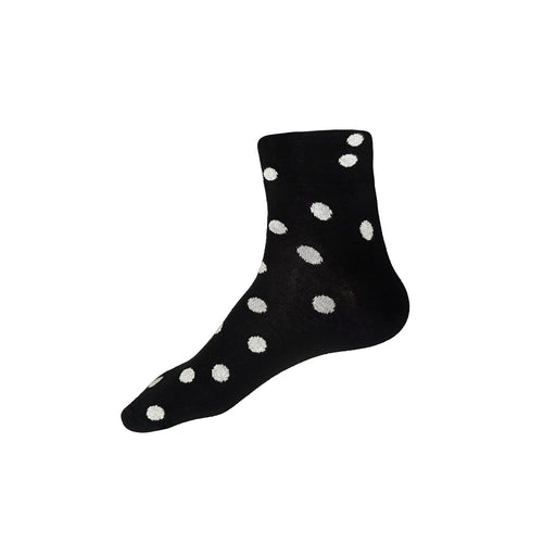 Made in USA men's black cotton ankle (low) socks with white polka dots