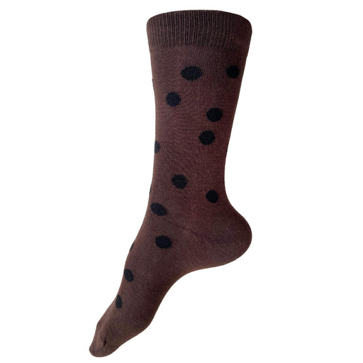 Made in USA women's brown cotton socks with black polka dots by THIS NIGHT