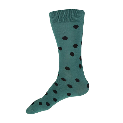 Made in USA men's jade green cotton socks with black polka dots