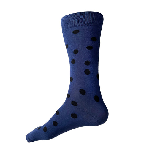 Made in USA men's blue cotton colorful socks with black polka dots by THIS NIGHT