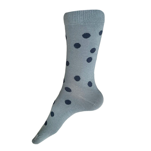 Made in USA women's cotton socks in pale blue with slate blue polka dots by THIS NIGHT