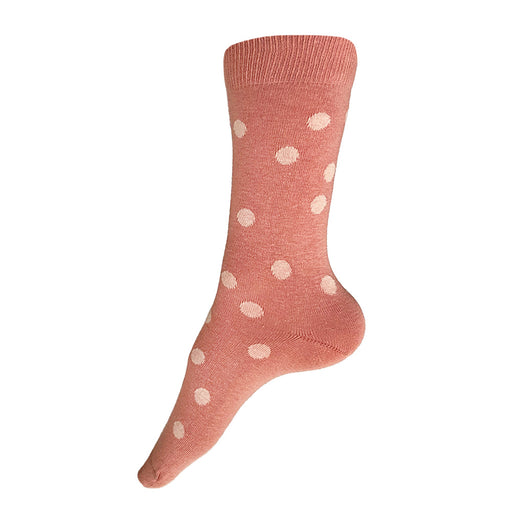 Made in USA terracotta and peach polka dot women's cotton socks by THIS NIGHT