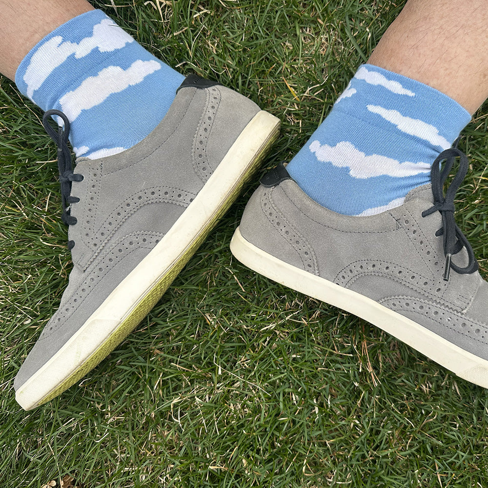 Made in USA men's light blue and white cotton cloud ankle socks by THIS NIGHT