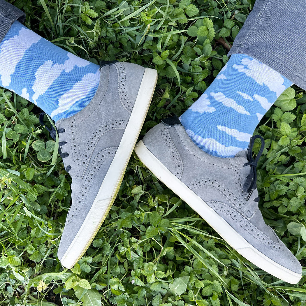 Made in USA men's light blue and white cotton cloud socks by THIS NIGHT