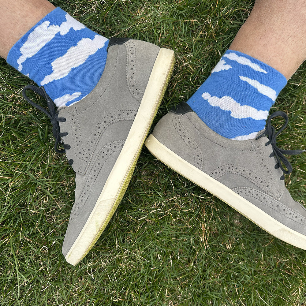 Made in USA men's blue and white cotton cloud ankle socks by THIS NIGHT