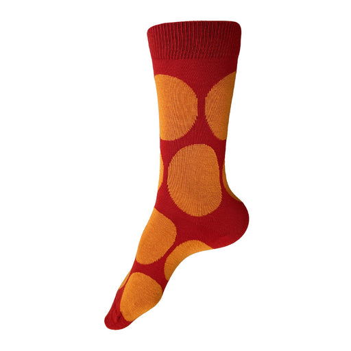Made in USA women's orange polka dot cotton socks by THIS NIGHT