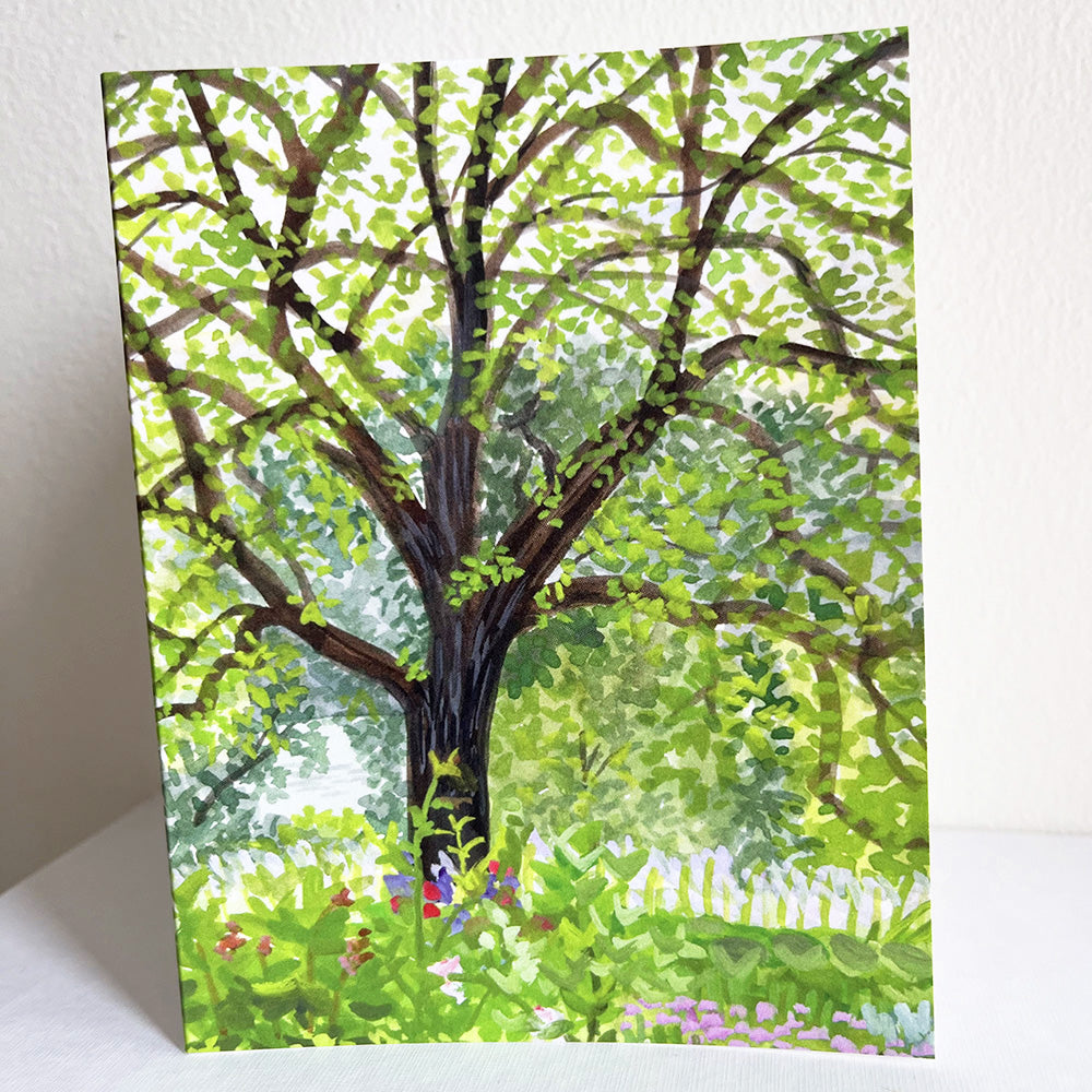 View of the Hudson from the Heather Garden at the Cloisters in Fort Tryon Park painted in gouache by Kate T. Williamson