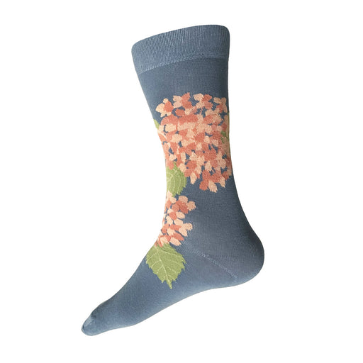 Made in USA men's light blue and pink cotton floral/botanical hydrangea socks by THIS NIGHT