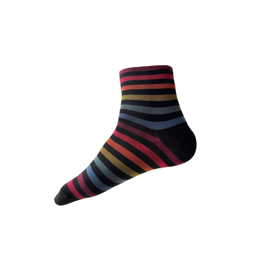 Made in USA men's black and colorful striped ankle socks by THIS NIGHT
