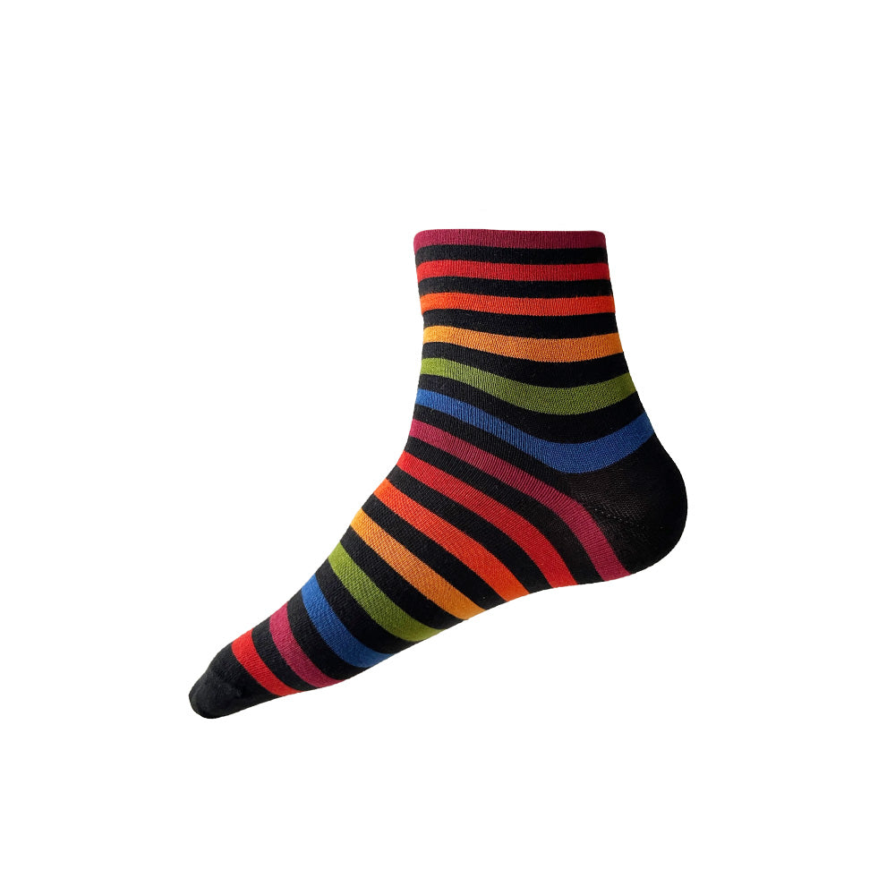 Made in USA men's colorful and fun cotton black rainbow ankle socks by THIS NIGHT