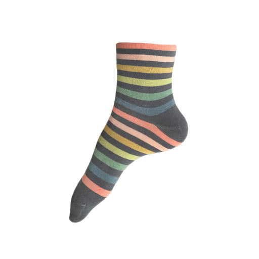 Made in USA women's low cotton ankle socks in grey with pastel rainbow stripes by THIS NIGHT