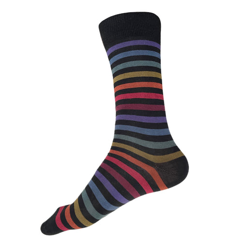 Made in USA men's cotton striped XL (Big & Tall) socks for men's shoes sizes 14–18 in black with stripes in subtle colors