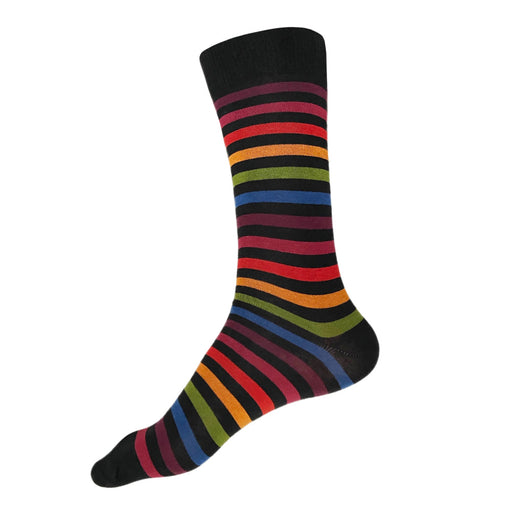 Made in USA men's XL (Big and Tall for sizes 14–18) bright black striped colorful rainbow socks by THIS NIGHT