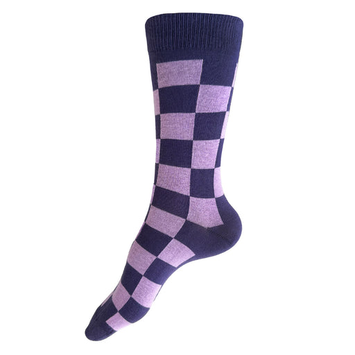 Made in USA dark purple and lilac (light purple) checkered women's cotton sock