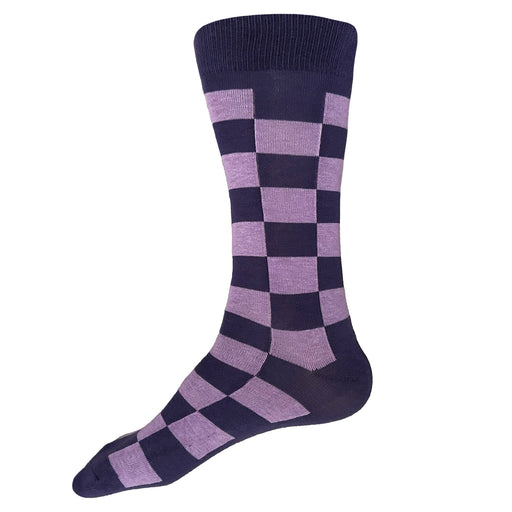 Made in USA men's geometric checkered cotton socks in dark purple and light purple