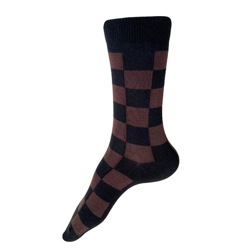 Made in USA women's black and dark brown cotton checkered socks by THIS NIGHT