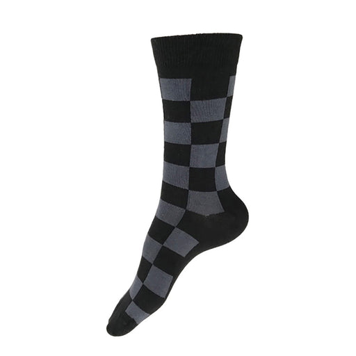 MADE IN USA women's black & grey checkered cotton geometric socks by THIS NIGHT