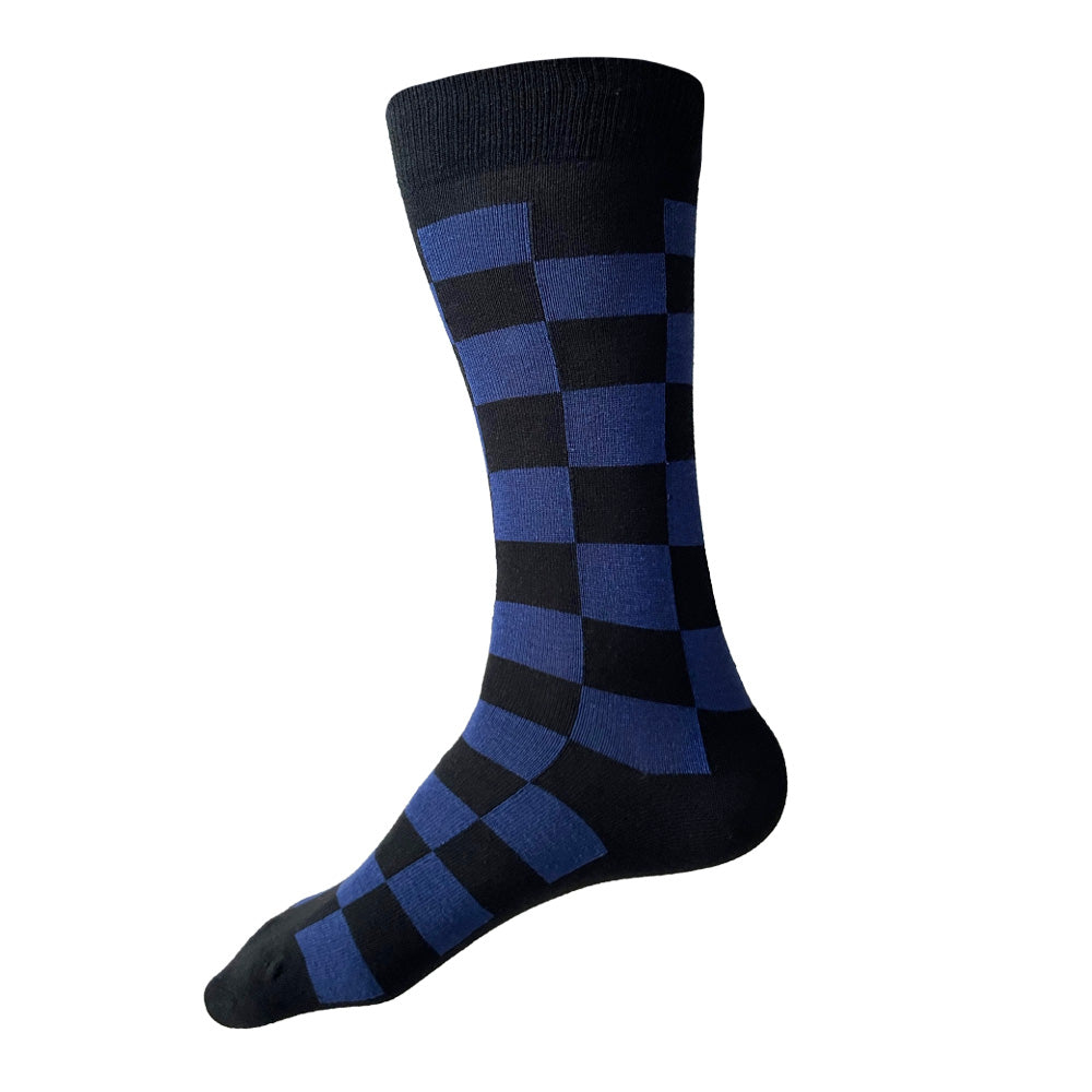 MADE IN USA black and dark blue checkered men's cotton geometric socks by THIS NIGHT