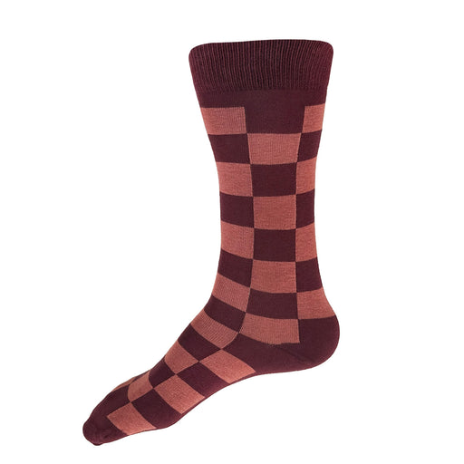 Made in USA men's checkered cotton socks in burgundy and rose