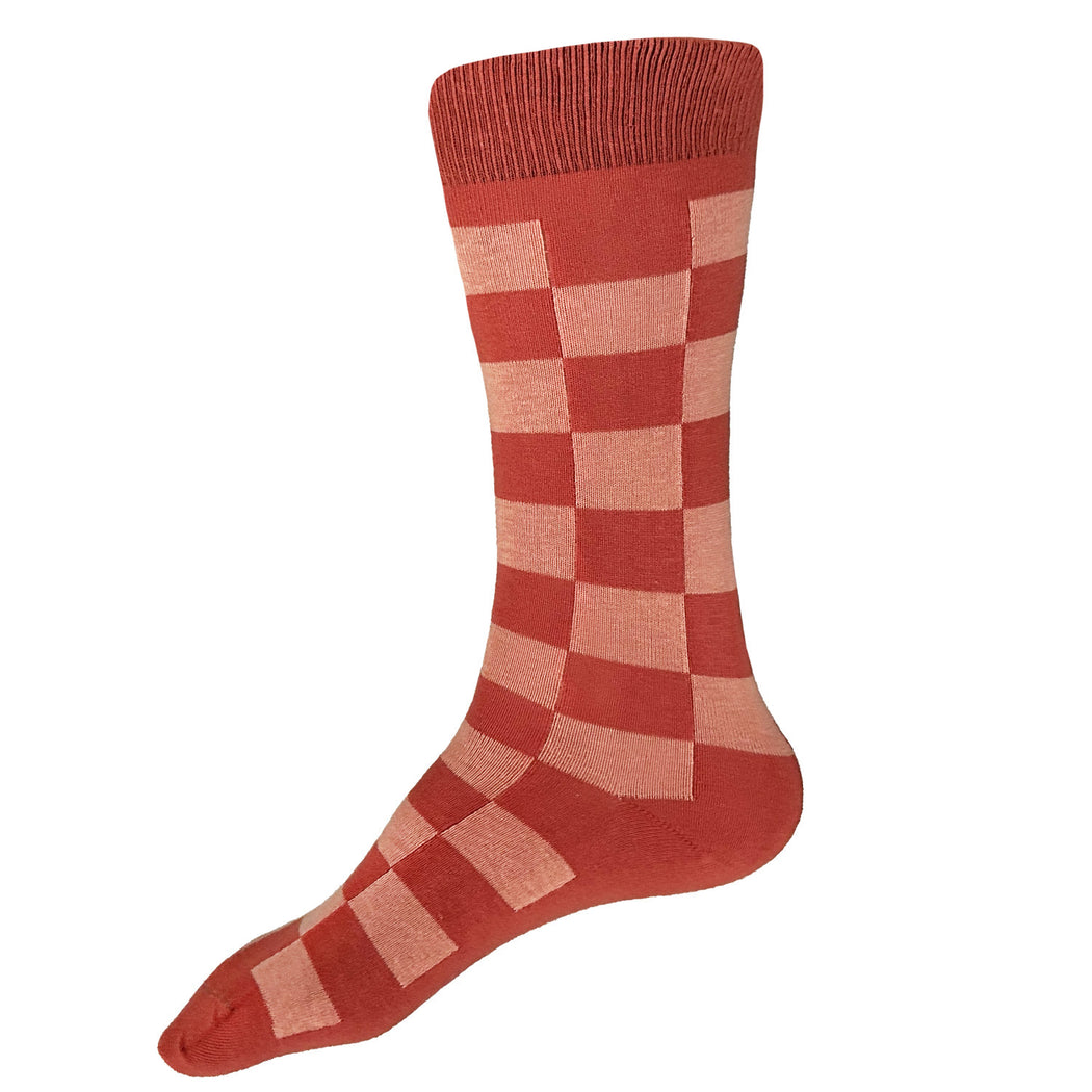 Made in USA men's coral and salmon cotton checkered geometric socks