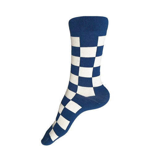 Made in USA blue and white checkered women's cotton geometric socks by THIS NIGHT (and inspired by Katsura Rikyu Imperial Villa in Kyoto)