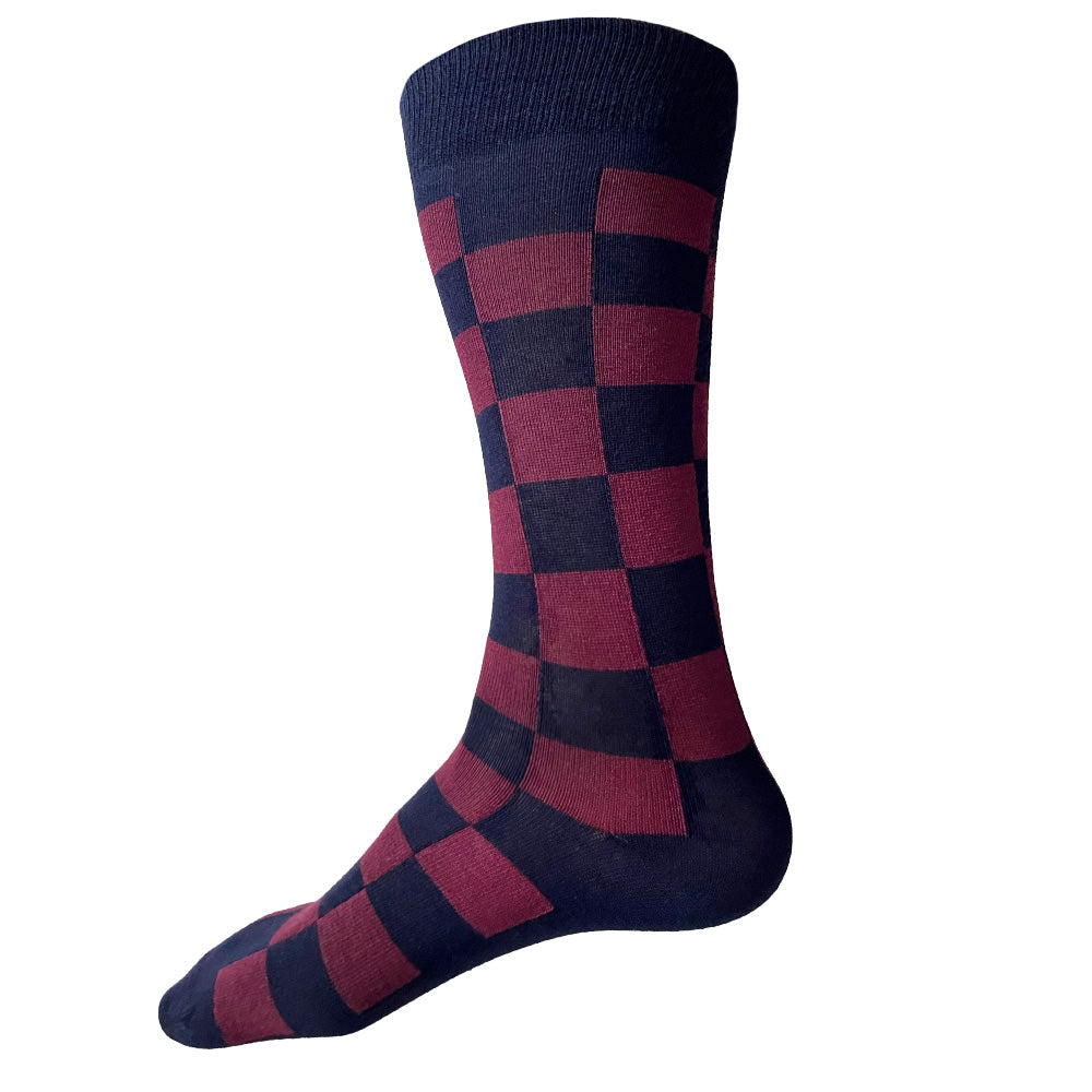 Made in USA men's navy geometric cotton socks in navy and burgundy by THIS NIGHT