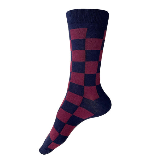 Made in USA women's navy and burgundy checkered cotton socks