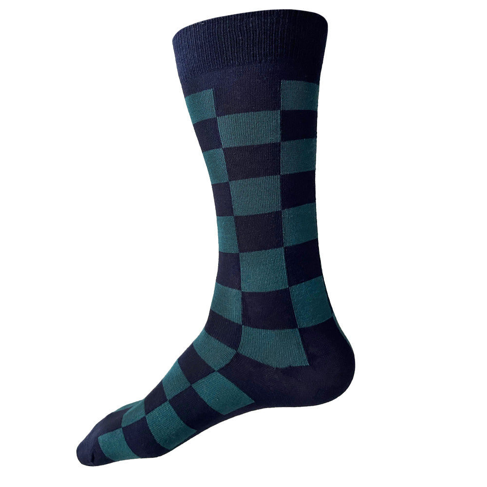 MADE IN USA navy and teal checkered men's cotton geometric socks by THIS NIGHT