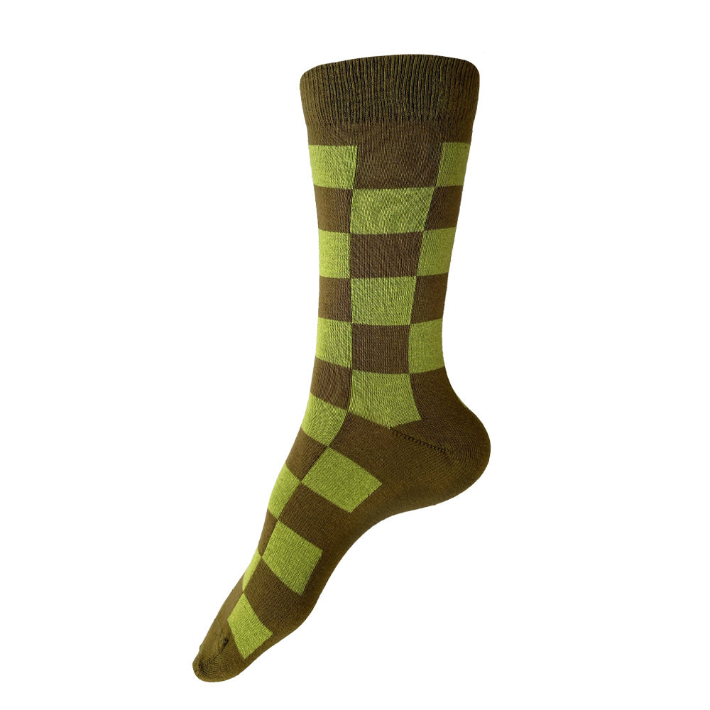 Made in USA women's cotton checkered socks in olive and lime green by THIS NIGHT