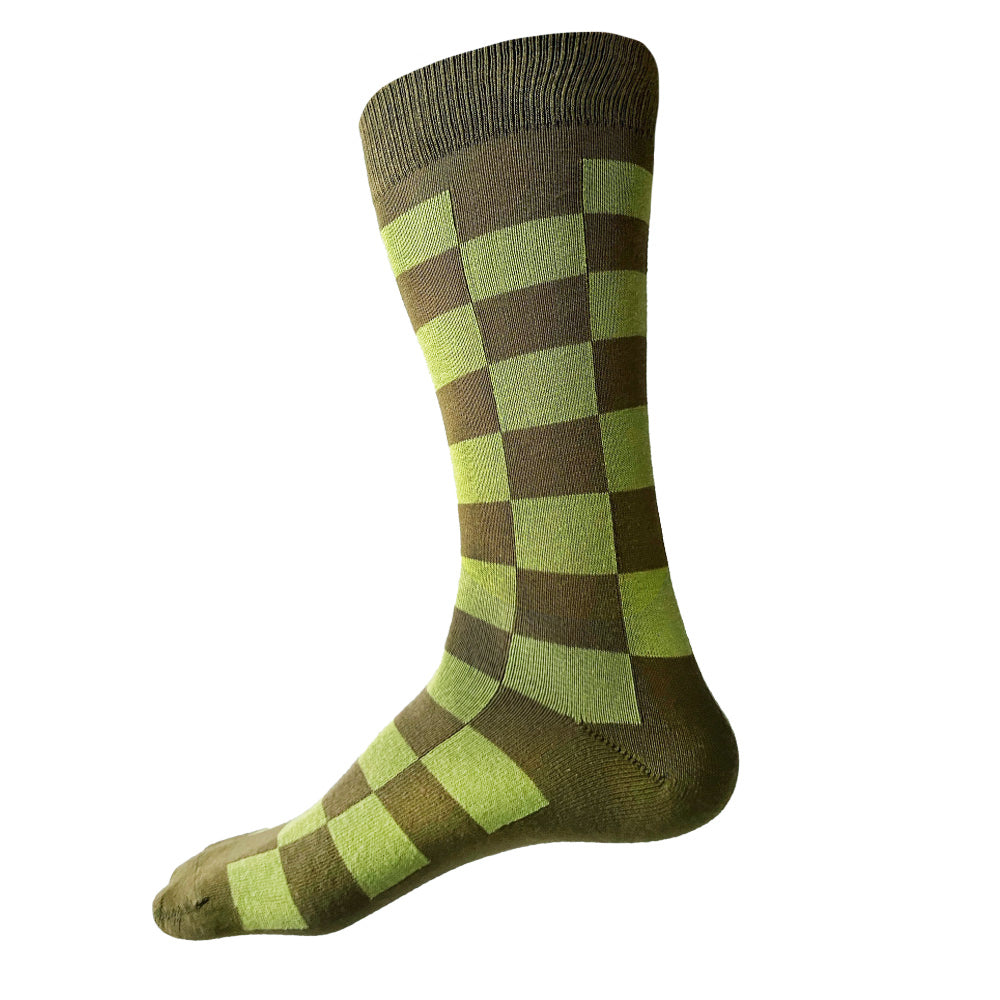 MADE IN USA olive and lime green checkered men's cotton geometric socks by THIS NIGHT