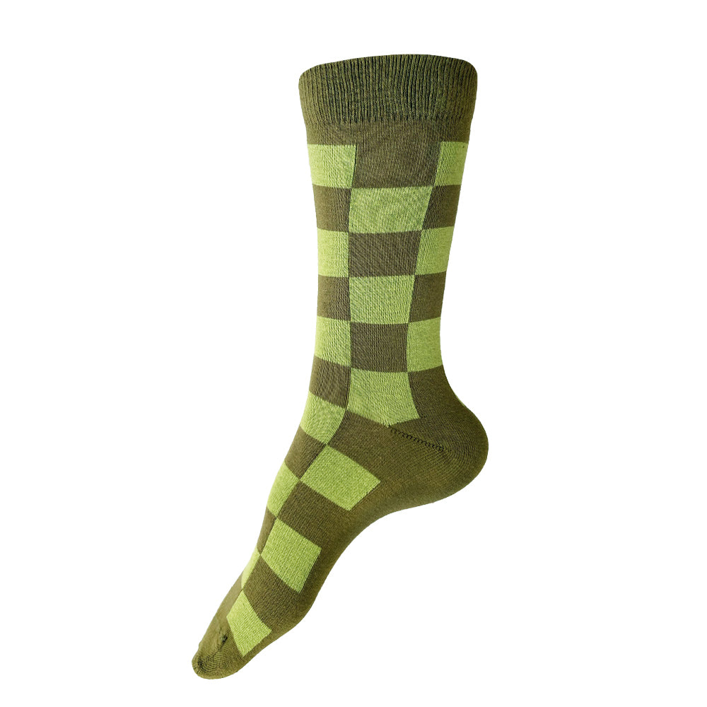Made in USA women's cotton checkered socks in olive and lime green by THIS NIGHT