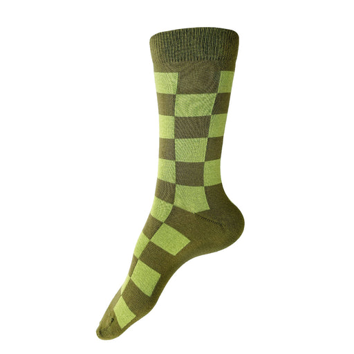 Made in USA women's cotton checkered socks in olive and lime green by THIS NIGHT