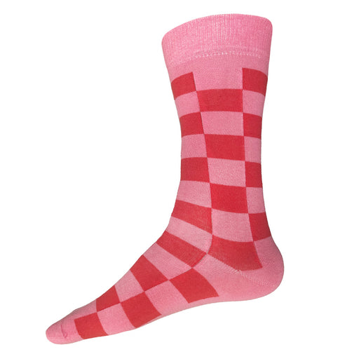 Made in USA men's geometric cotton checkered socks in pink and hot pink by THIS NIGHT