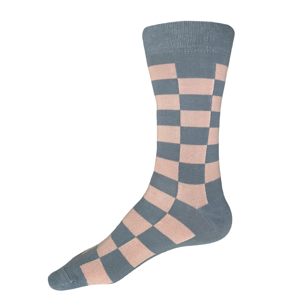 Made in USA men's cotton pastel checkered socks in pale blue and pink