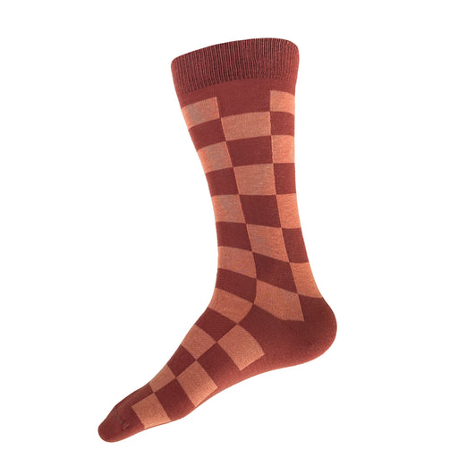 Made in USA men's geometric checkered cotton socks in rose and dusty pink/terracotta