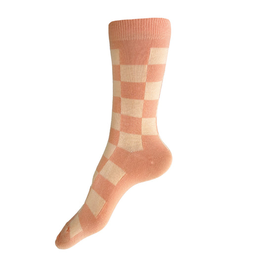 Made in USA peach checkered pastel geometric women's cotton socks